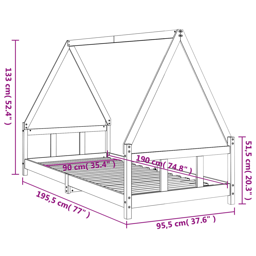 Kinderbedframe 90x190 cm massief grenenhout zwart is nu te koop bij PeponiXL, paradijselijk wonen!