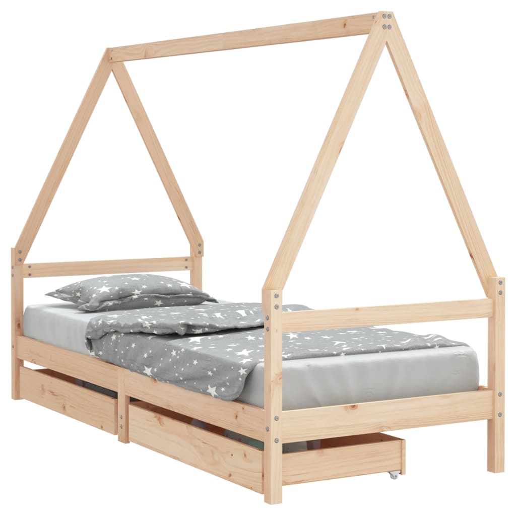 Kinderbedframe met lades 80x200 cm massief grenenhout is nu te koop bij PeponiXL, paradijselijk wonen!