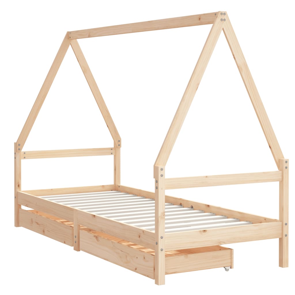 Kinderbedframe met lades 80x200 cm massief grenenhout is nu te koop bij PeponiXL, paradijselijk wonen!