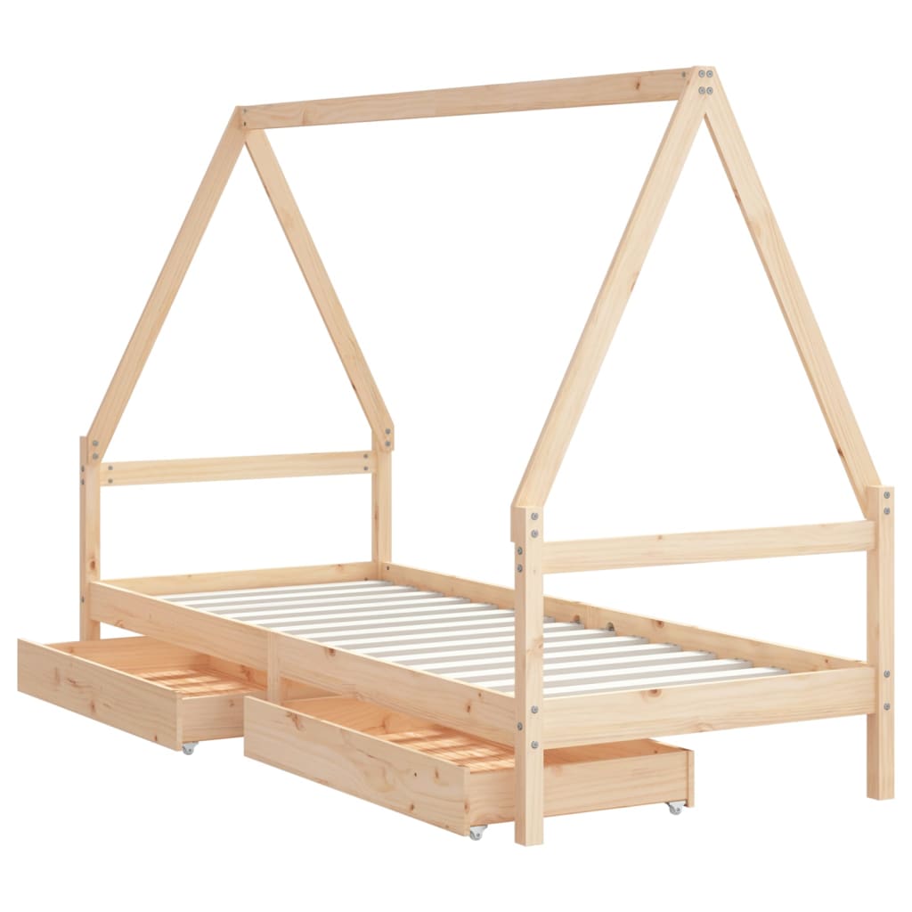 Kinderbedframe met lades 80x200 cm massief grenenhout is nu te koop bij PeponiXL, paradijselijk wonen!