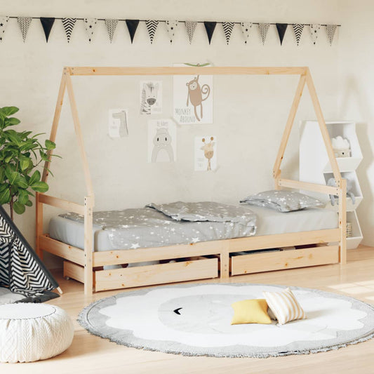 Kinderbedframe met lades 80x200 cm massief grenenhout is nu te koop bij PeponiXL, paradijselijk wonen!