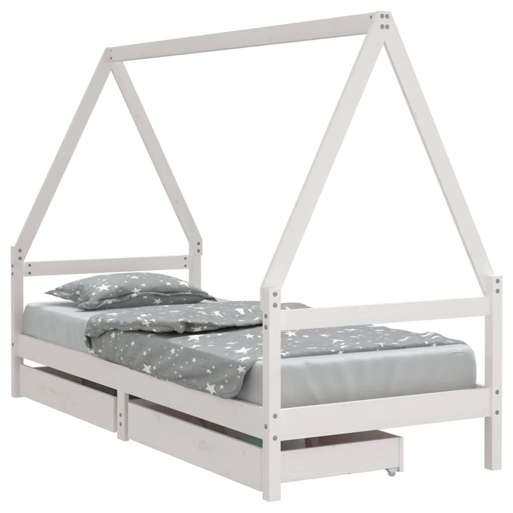 Kinderbedframe met lades 80x200 cm massief grenenhout wit is nu te koop bij PeponiXL, paradijselijk wonen!