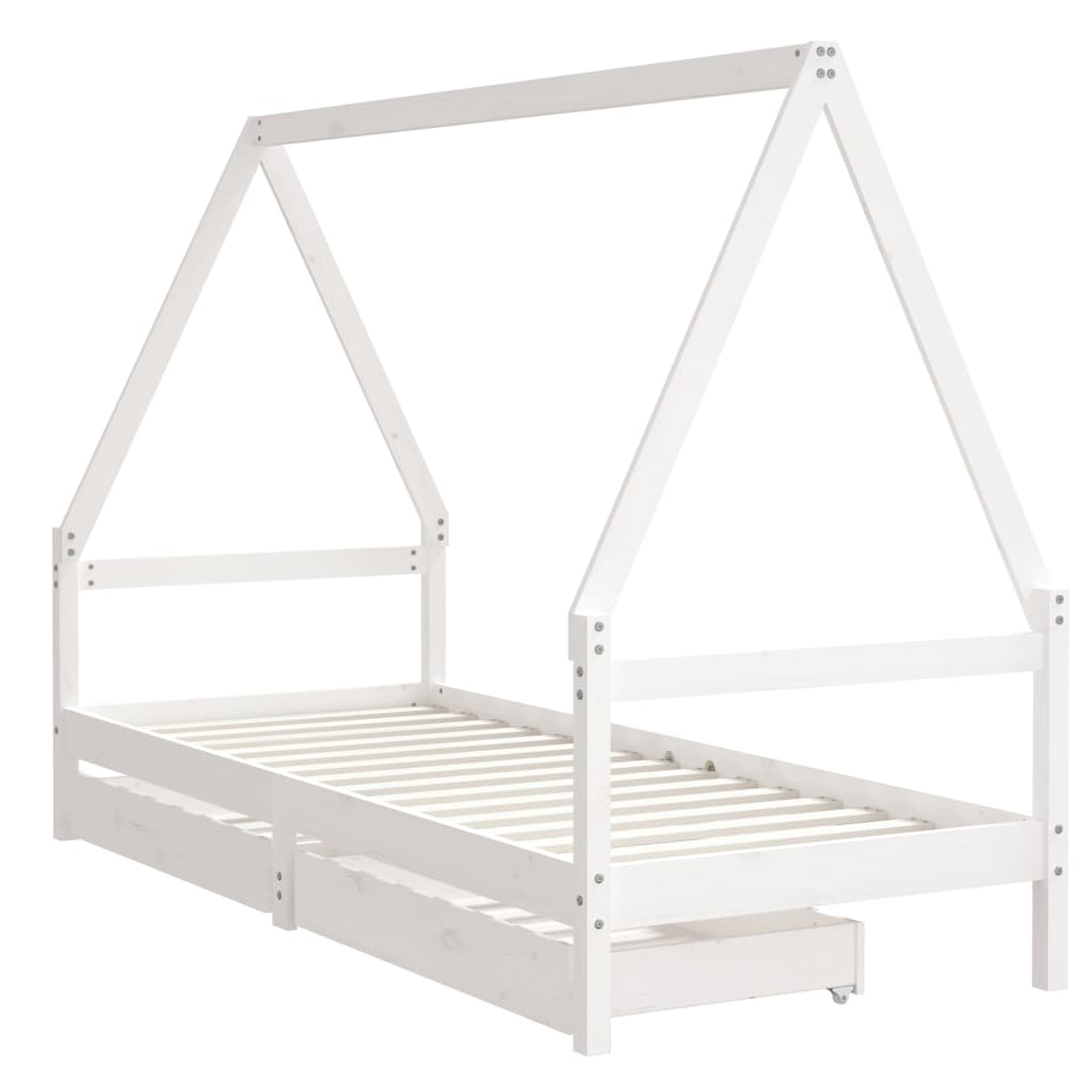 Kinderbedframe met lades 80x200 cm massief grenenhout wit is nu te koop bij PeponiXL, paradijselijk wonen!