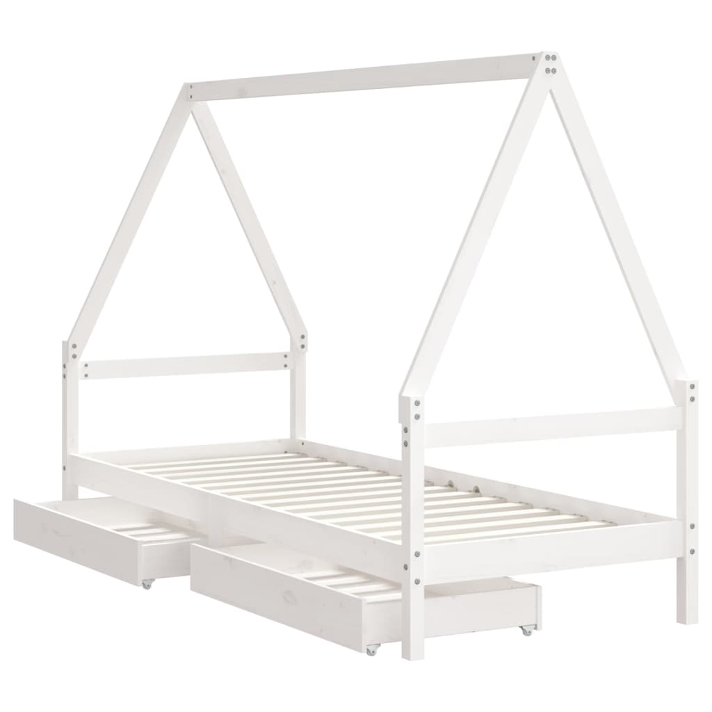 Kinderbedframe met lades 80x200 cm massief grenenhout wit is nu te koop bij PeponiXL, paradijselijk wonen!