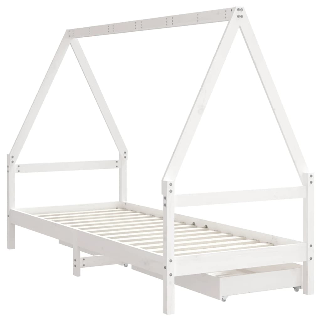 Kinderbedframe met lades 80x200 cm massief grenenhout wit is nu te koop bij PeponiXL, paradijselijk wonen!