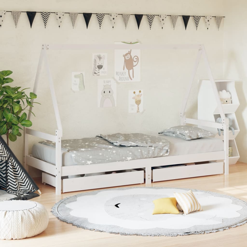 Kinderbedframe met lades 80x200 cm massief grenenhout wit is nu te koop bij PeponiXL, paradijselijk wonen!