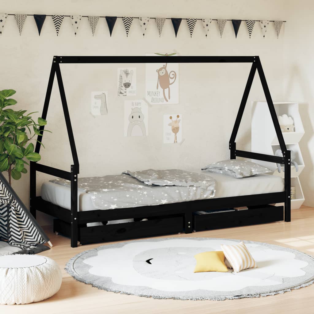 Kinderbedframe 80x200 cm massief grenenhout zwart is nu te koop bij PeponiXL, paradijselijk wonen!