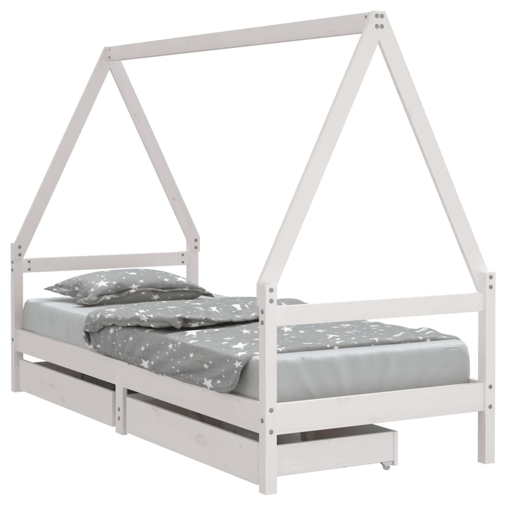 Kinderbedframe met lades 90x200 cm massief grenenhout wit is nu te koop bij PeponiXL, paradijselijk wonen!