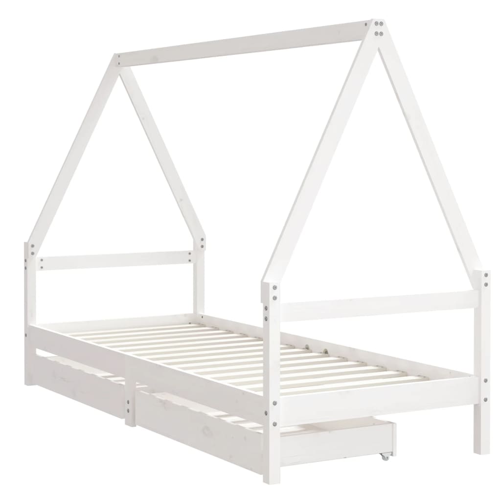 Kinderbedframe met lades 90x200 cm massief grenenhout wit is nu te koop bij PeponiXL, paradijselijk wonen!