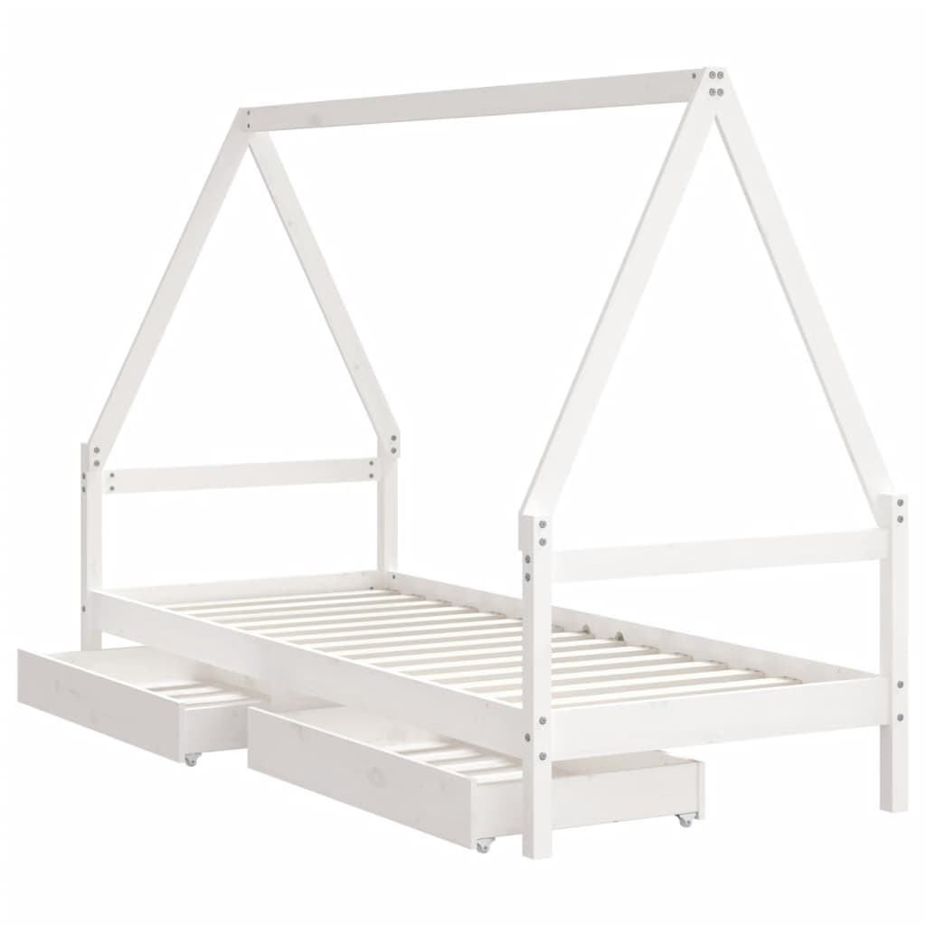 Kinderbedframe met lades 90x200 cm massief grenenhout wit is nu te koop bij PeponiXL, paradijselijk wonen!