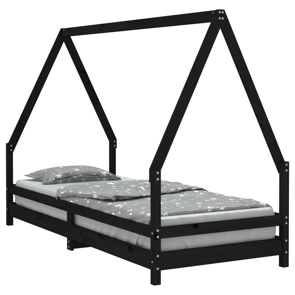 Kinderbedframe 80x200 cm massief grenenhout zwart is nu te koop bij PeponiXL, paradijselijk wonen!