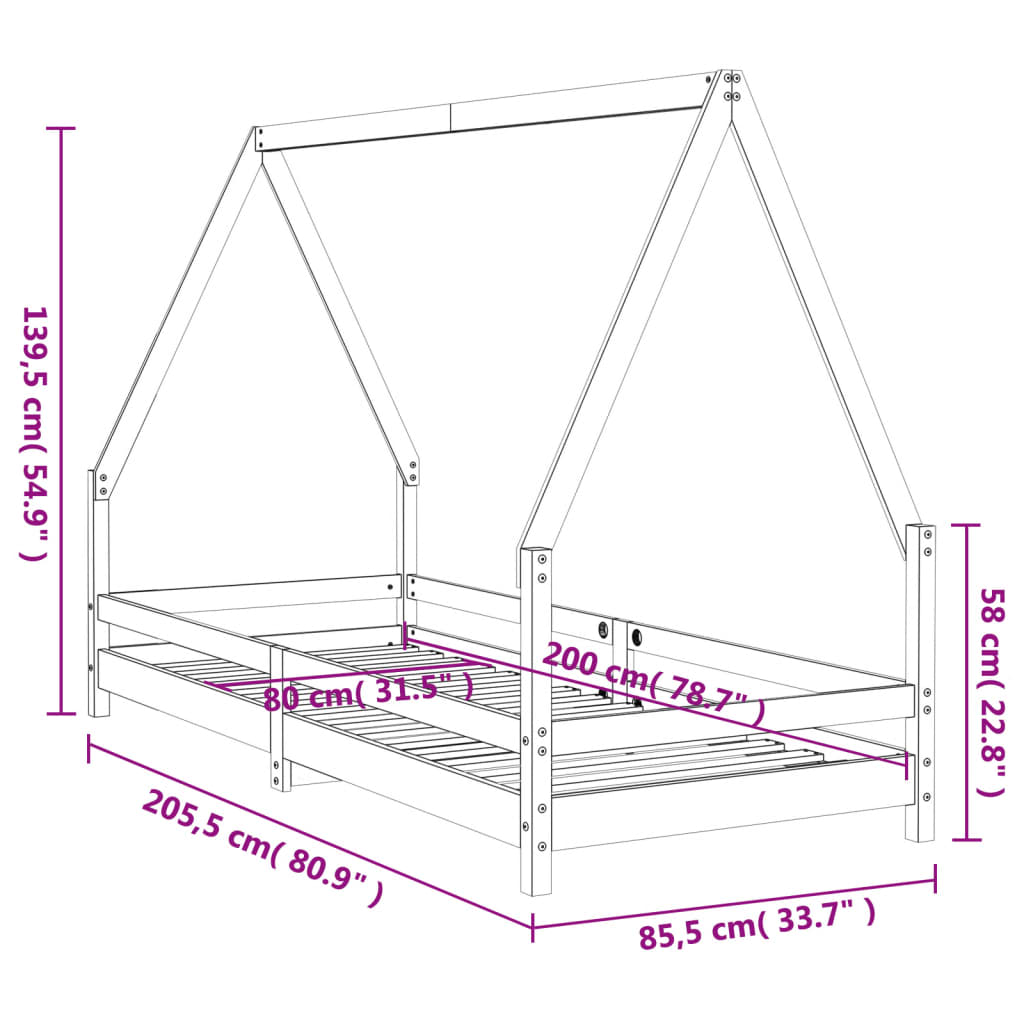 Kinderbedframe 80x200 cm massief grenenhout zwart is nu te koop bij PeponiXL, paradijselijk wonen!