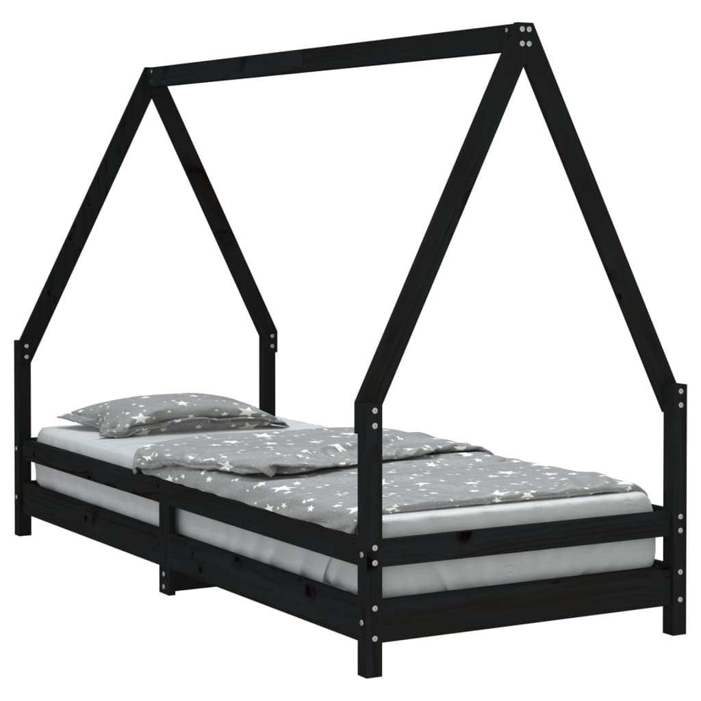 Kinderbedframe 90x200 cm massief grenenhout zwart is nu te koop bij PeponiXL, paradijselijk wonen!