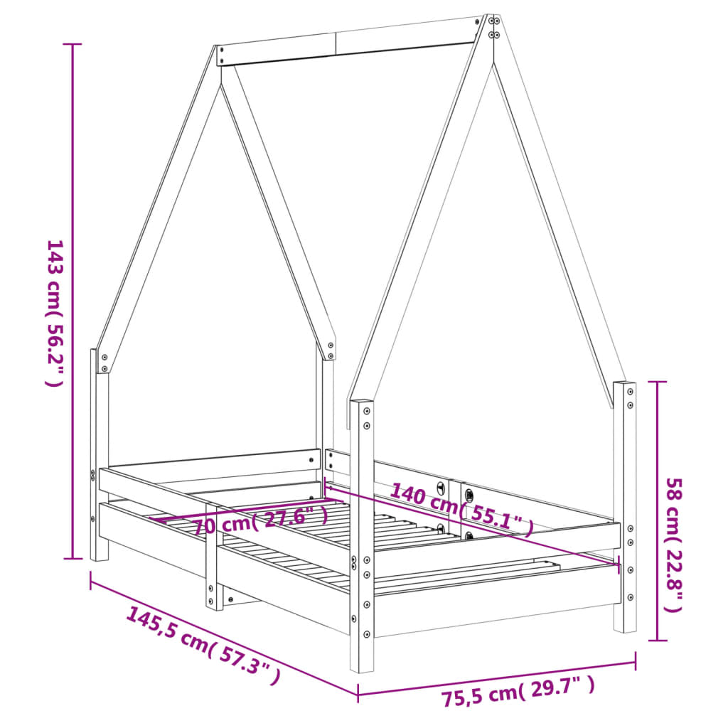 Kinderbedframe 70x140 cm massief grenenhout is nu te koop bij PeponiXL, paradijselijk wonen!