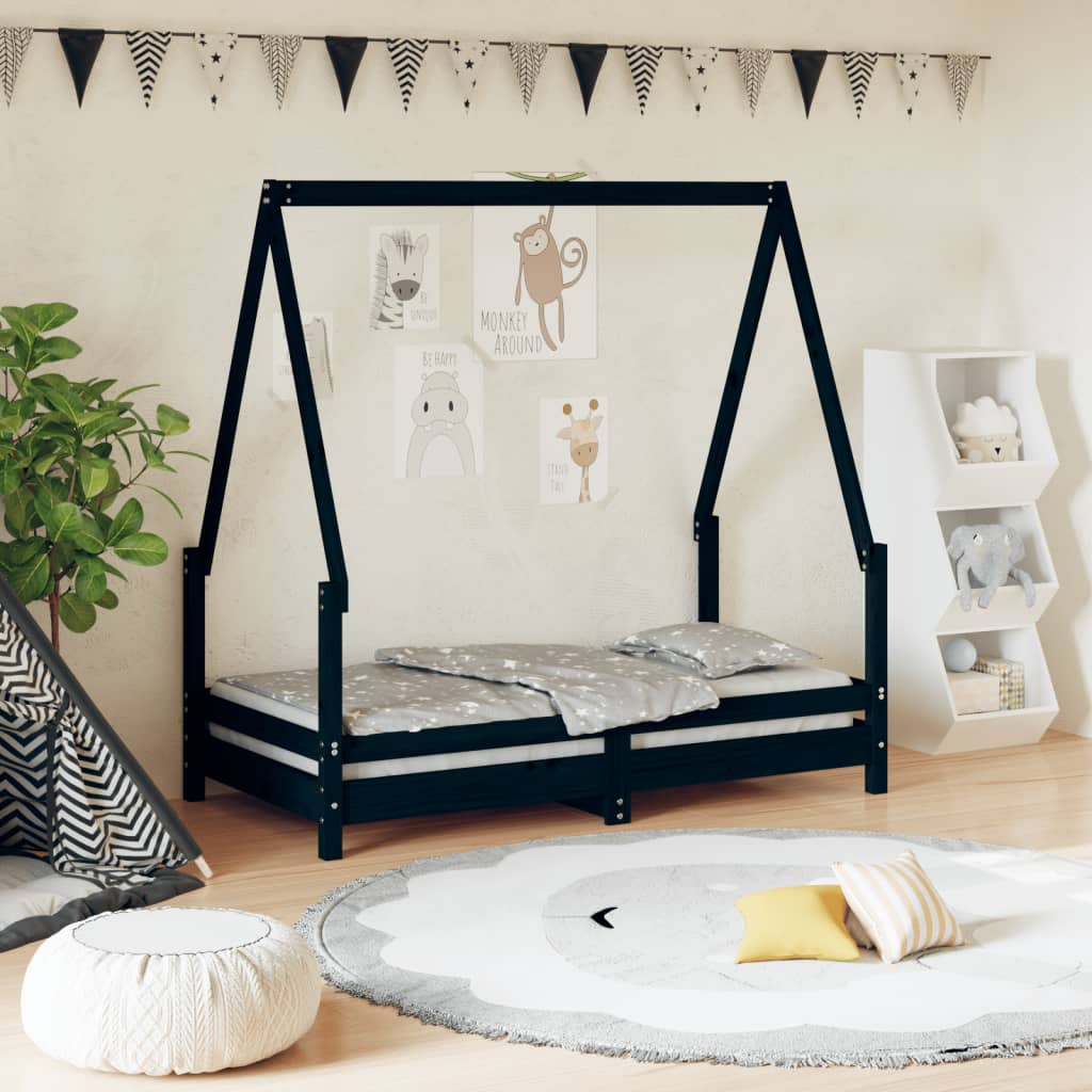 Kinderbedframe 70x140 cm massief grenenhout zwart is nu te koop bij PeponiXL, paradijselijk wonen!