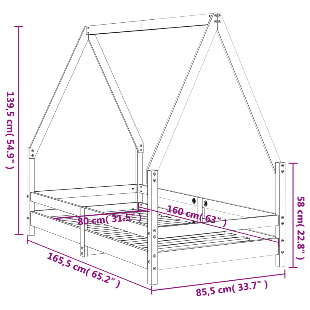 Kinderbedframe 80x160 cm massief grenenhout zwart is nu te koop bij PeponiXL, paradijselijk wonen!