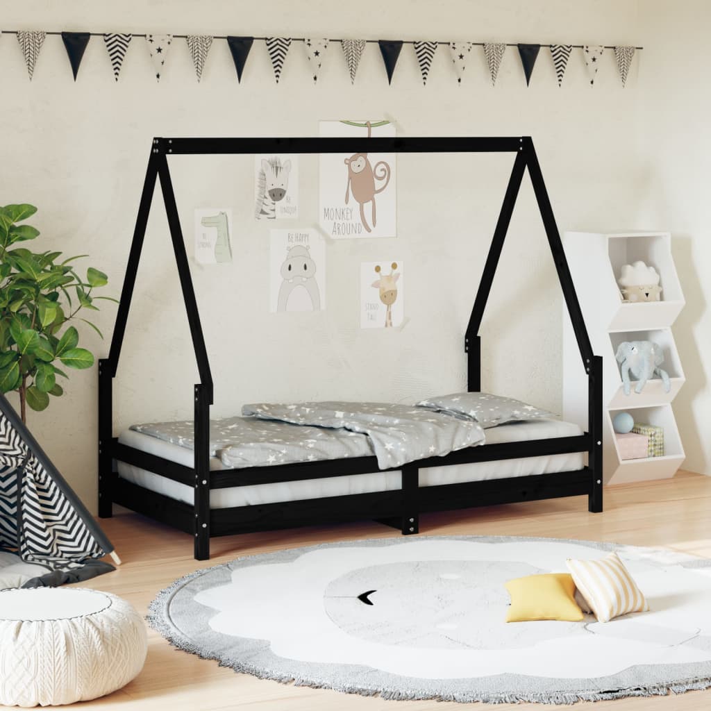 Kinderbedframe 80x160 cm massief grenenhout zwart is nu te koop bij PeponiXL, paradijselijk wonen!