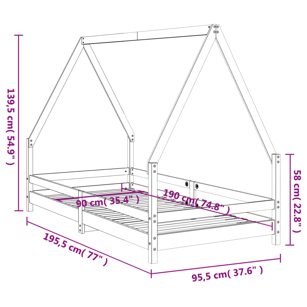 Kinderbedframe 90x190 cm massief grenenhout is nu te koop bij PeponiXL, paradijselijk wonen!