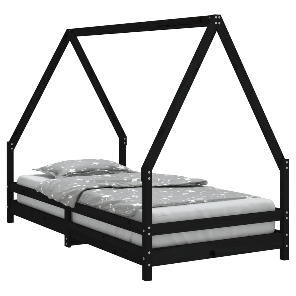 Kinderbedframe 90x190 cm massief grenenhout zwart is nu te koop bij PeponiXL, paradijselijk wonen!