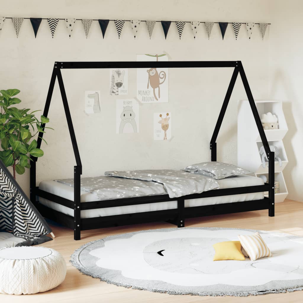 Kinderbedframe 90x190 cm massief grenenhout zwart is nu te koop bij PeponiXL, paradijselijk wonen!