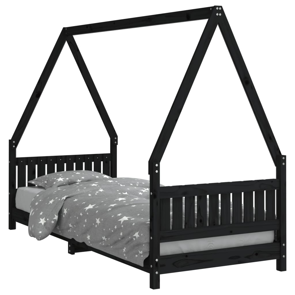 Kinderbedframe 80x200 cm massief grenenhout zwart is nu te koop bij PeponiXL, paradijselijk wonen!