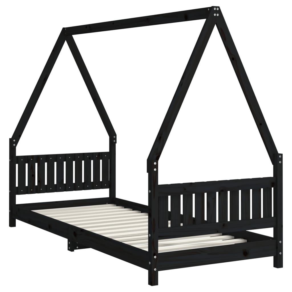 Kinderbedframe 80x200 cm massief grenenhout zwart is nu te koop bij PeponiXL, paradijselijk wonen!