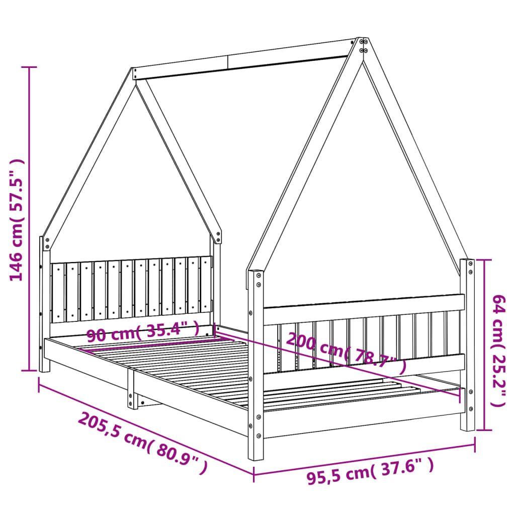 Kinderbedframe 90x200 cm massief grenenhout wit is nu te koop bij PeponiXL, paradijselijk wonen!