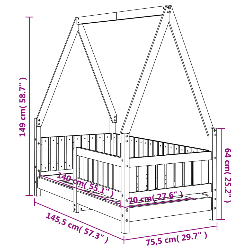 Kinderbedframe 70x140 cm massief grenenhout wit is nu te koop bij PeponiXL, paradijselijk wonen!