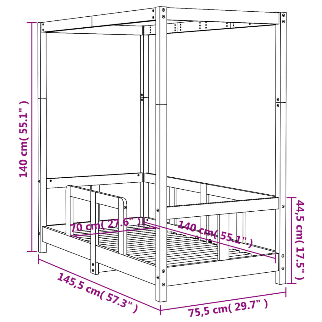 Kinderbedframe 70x140 cm massief grenenhout is nu te koop bij PeponiXL, paradijselijk wonen!