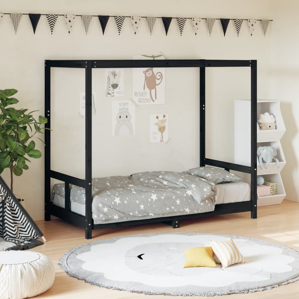 Kinderbedframe 80x160 cm massief grenenhout zwart is nu te koop bij PeponiXL, paradijselijk wonen!