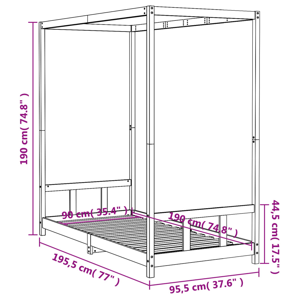 Kinderbedframe 90x190 cm massief grenenhout zwart is nu te koop bij PeponiXL, paradijselijk wonen!