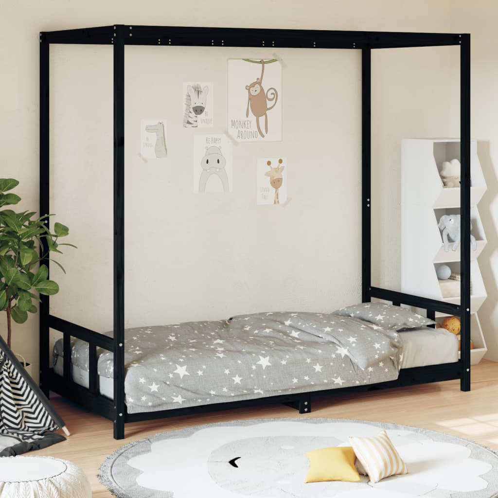 Kinderbedframe 90x190 cm massief grenenhout zwart is nu te koop bij PeponiXL, paradijselijk wonen!