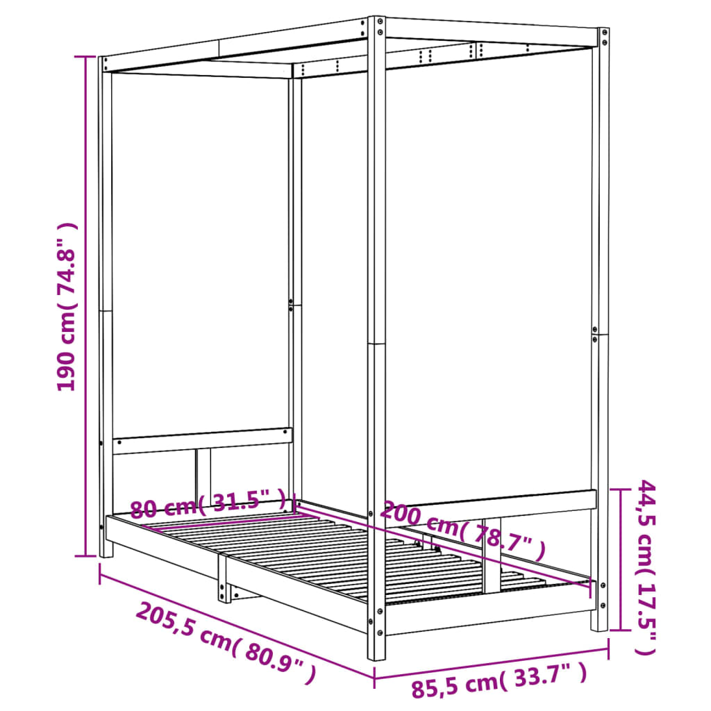 Kinderbedframe 80x200 cm massief grenenhout is nu te koop bij PeponiXL, paradijselijk wonen!