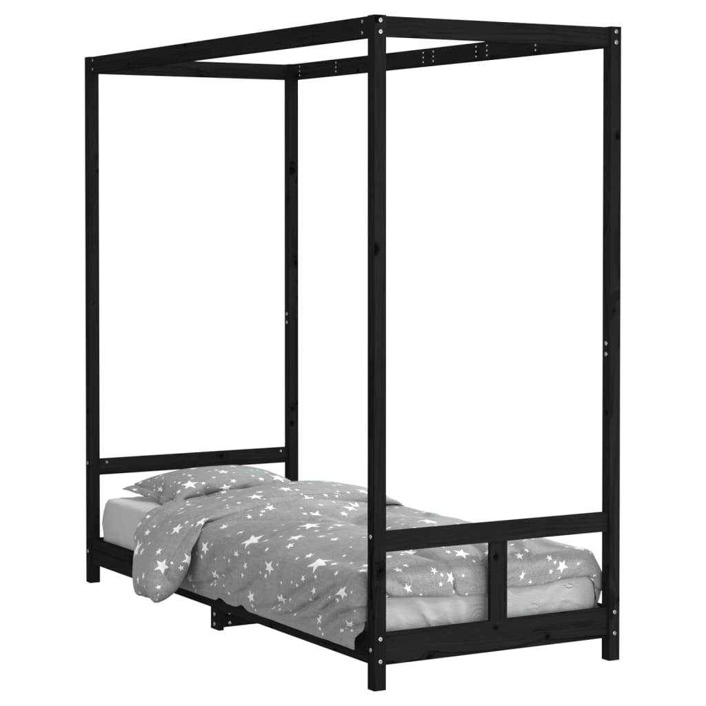 Kinderbedframe 80x200 cm massief grenenhout zwart is nu te koop bij PeponiXL, paradijselijk wonen!