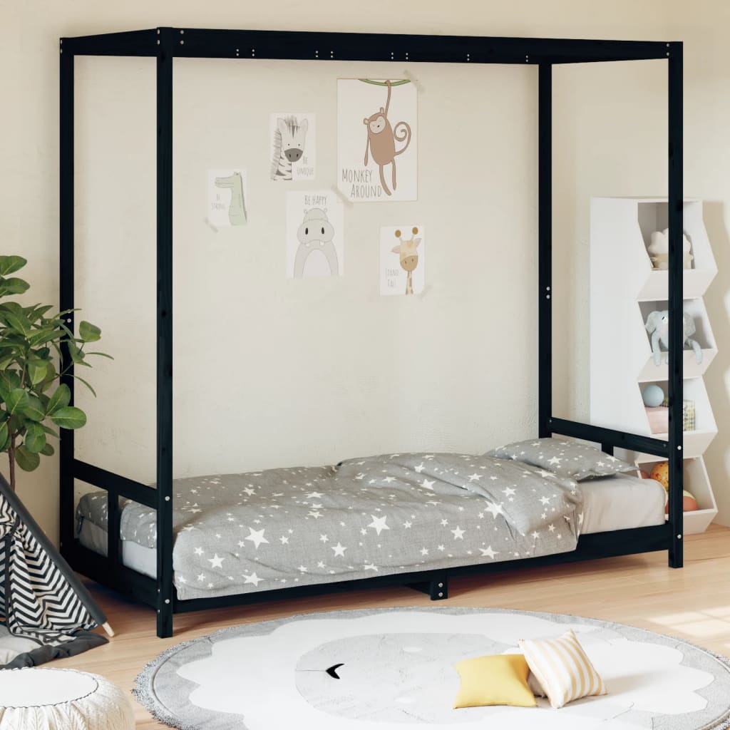 Kinderbedframe 80x200 cm massief grenenhout zwart is nu te koop bij PeponiXL, paradijselijk wonen!