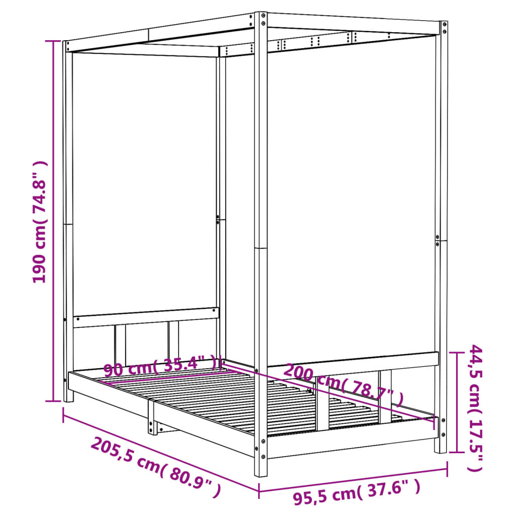 Kinderbedframe 90x200 cm massief grenenhout wit is nu te koop bij PeponiXL, paradijselijk wonen!