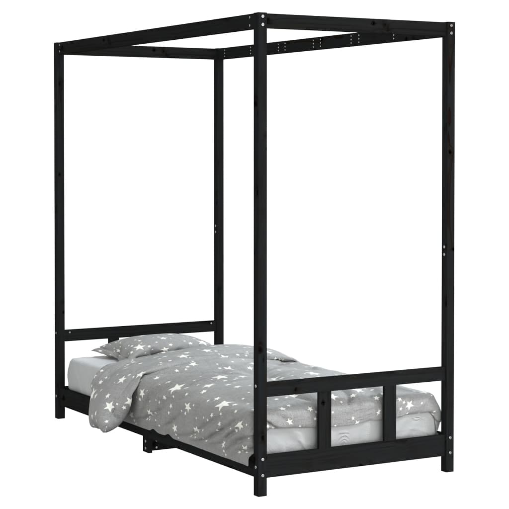 Kinderbedframe 90x200 cm massief grenenhout zwart is nu te koop bij PeponiXL, paradijselijk wonen!