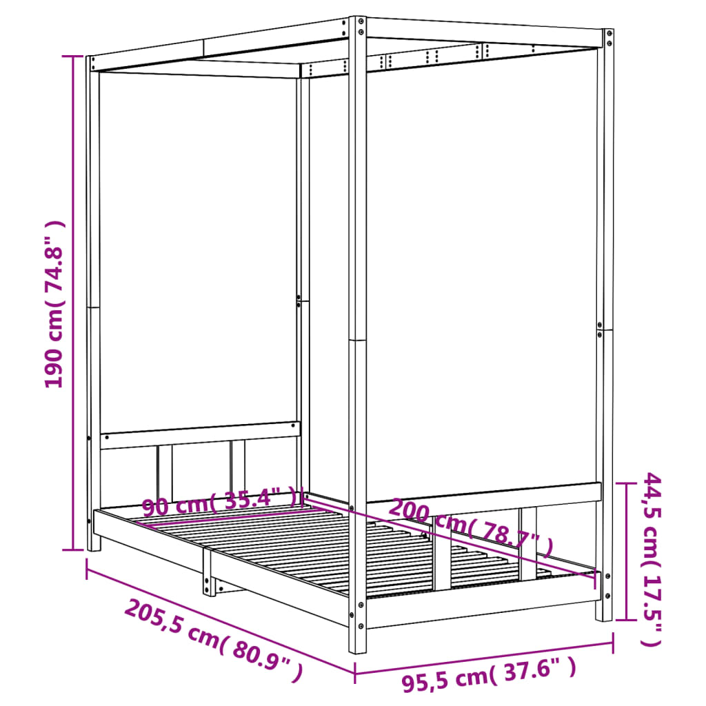 Kinderbedframe 90x200 cm massief grenenhout zwart is nu te koop bij PeponiXL, paradijselijk wonen!