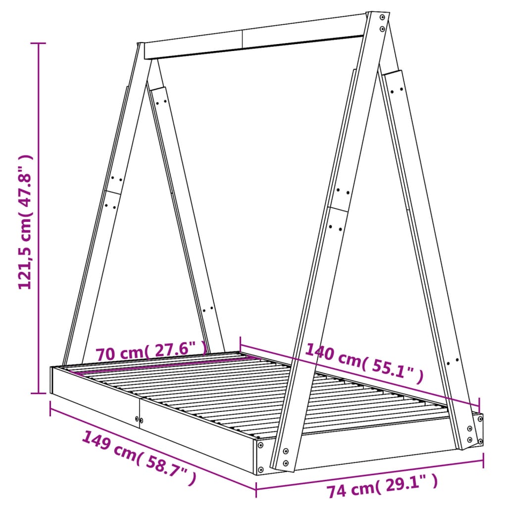 Kinderbedframe 70x140 cm massief grenenhout is nu te koop bij PeponiXL, paradijselijk wonen!