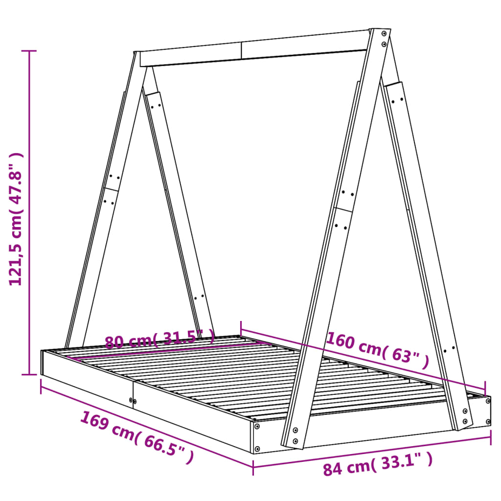 Kinderbedframe 80x160 cm massief grenenhout zwart is nu te koop bij PeponiXL, paradijselijk wonen!