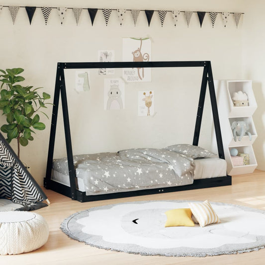 Kinderbedframe 80x160 cm massief grenenhout zwart is nu te koop bij PeponiXL, paradijselijk wonen!