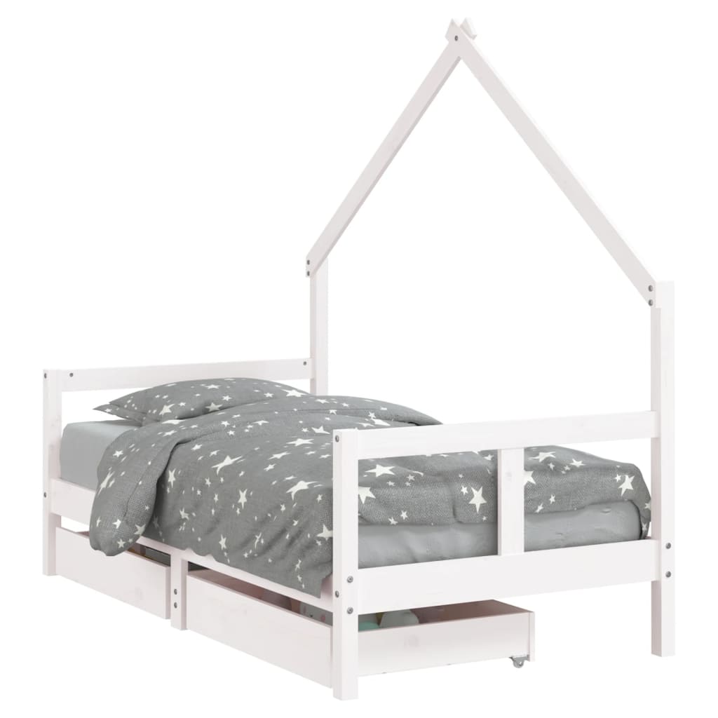 Kinderbedframe met lades 80x160 cm massief grenenhout wit is nu te koop bij PeponiXL, paradijselijk wonen!