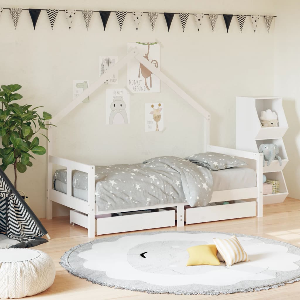 Kinderbedframe met lades 80x160 cm massief grenenhout wit is nu te koop bij PeponiXL, paradijselijk wonen!