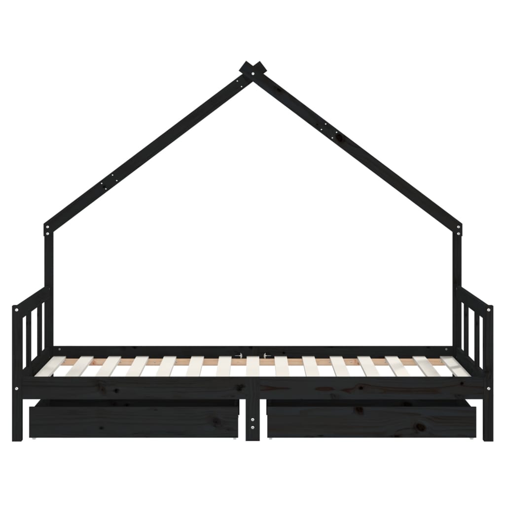 Kinderbedframe met lades 90x190 cm massief grenenhout zwart is nu te koop bij PeponiXL, paradijselijk wonen!