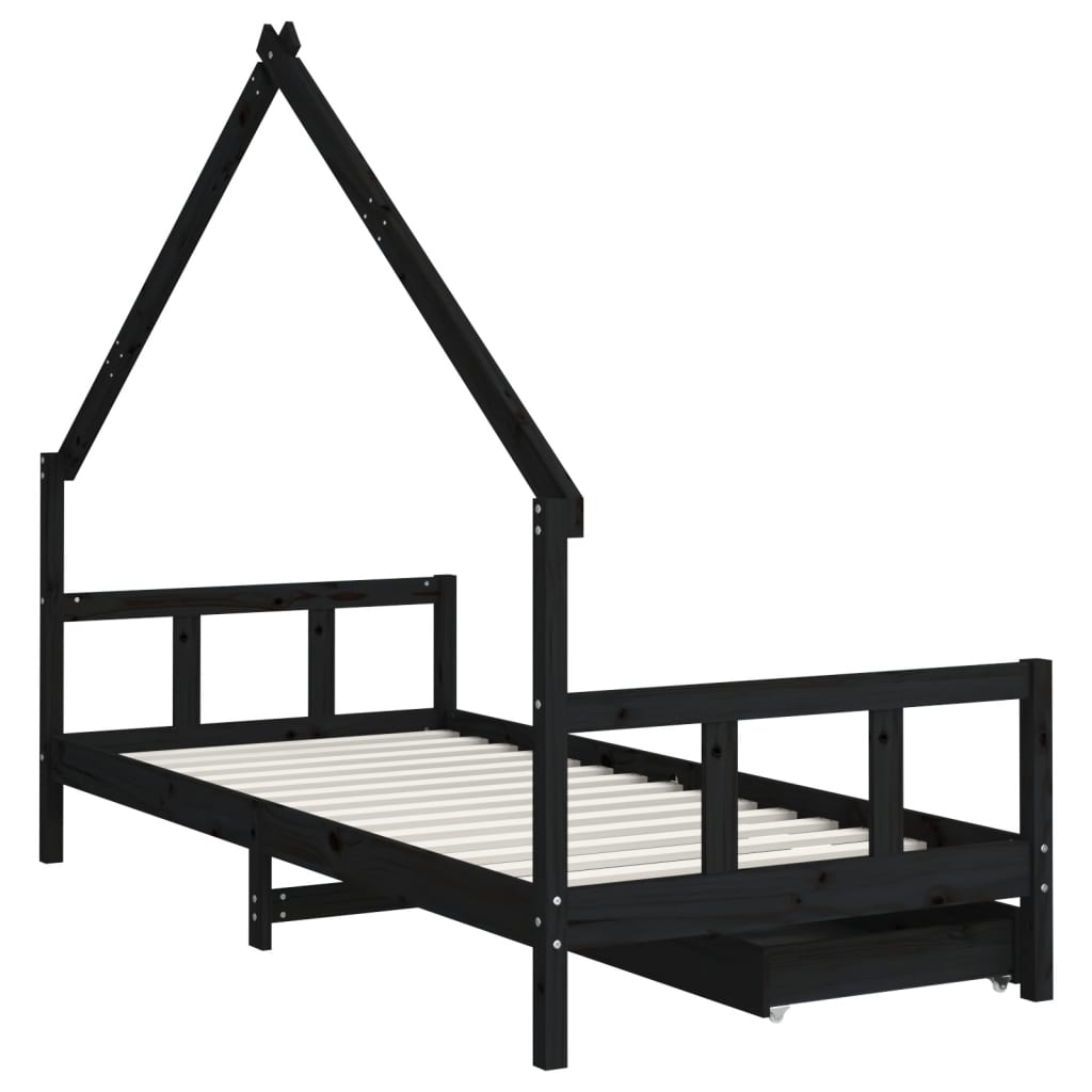 Kinderbedframe met lades 90x190 cm massief grenenhout zwart is nu te koop bij PeponiXL, paradijselijk wonen!