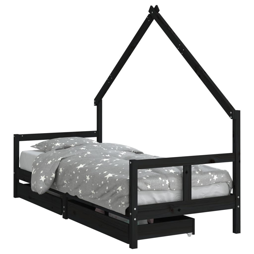 Kinderbedframe 80x200 cm massief grenenhout zwart is nu te koop bij PeponiXL, paradijselijk wonen!