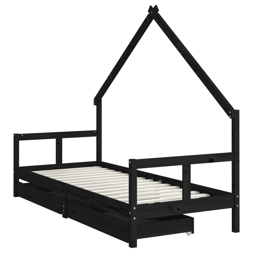 Kinderbedframe 80x200 cm massief grenenhout zwart is nu te koop bij PeponiXL, paradijselijk wonen!