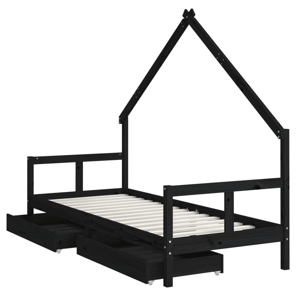 Kinderbedframe 80x200 cm massief grenenhout zwart is nu te koop bij PeponiXL, paradijselijk wonen!