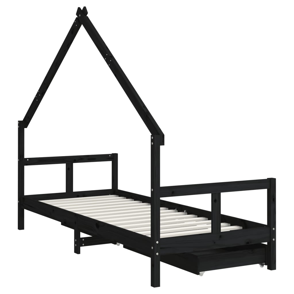 Kinderbedframe 80x200 cm massief grenenhout zwart is nu te koop bij PeponiXL, paradijselijk wonen!