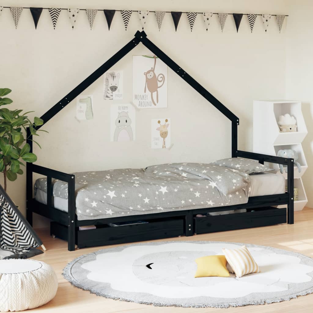 Kinderbedframe 80x200 cm massief grenenhout zwart is nu te koop bij PeponiXL, paradijselijk wonen!